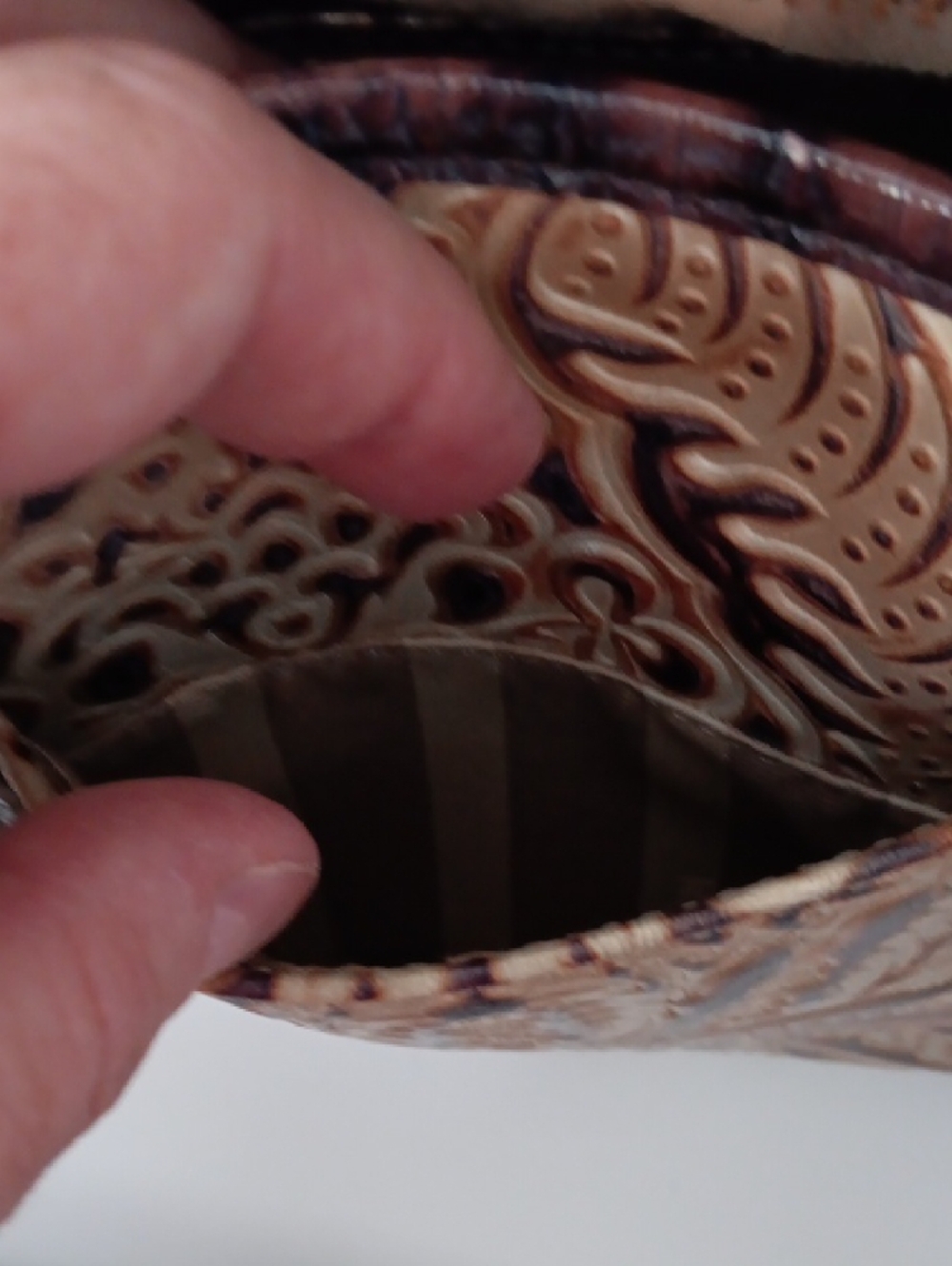 Brahmin Embossed Floral Satchel in Brown and Tan - Picture 11 of 14